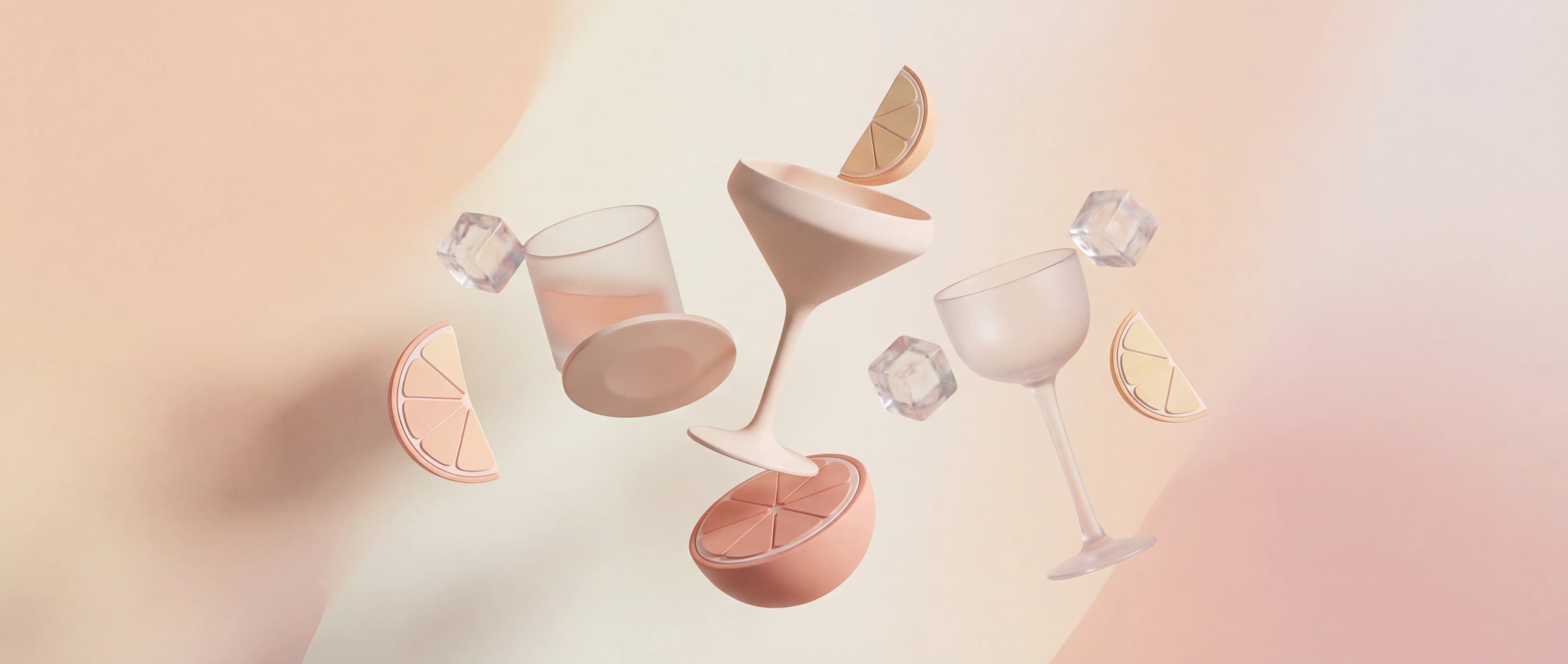 Elegant cocktail glasses and citrus fruits for wedding bar planning